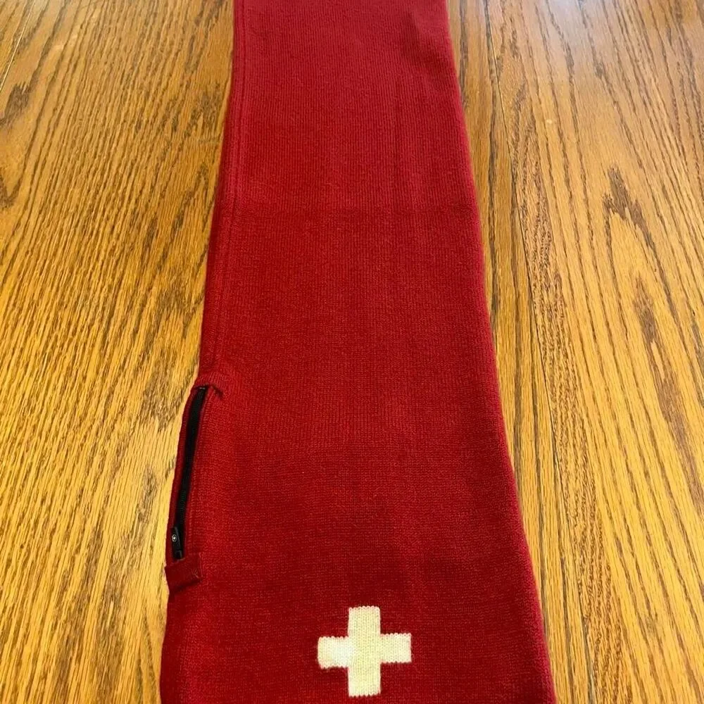 Red Swiss Army Knit Scarf with White Cross
